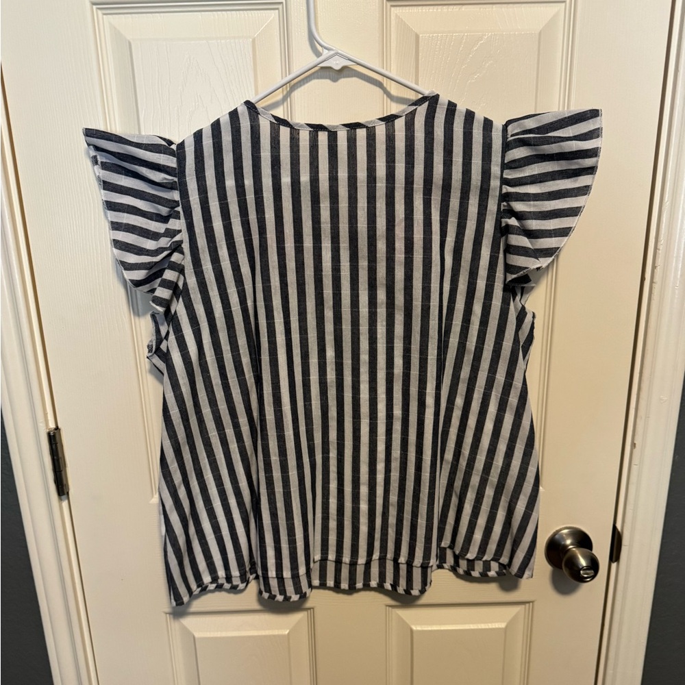 Striped Ruffle Sleeve Top with Floral Embroidery - Picture 5 of 7